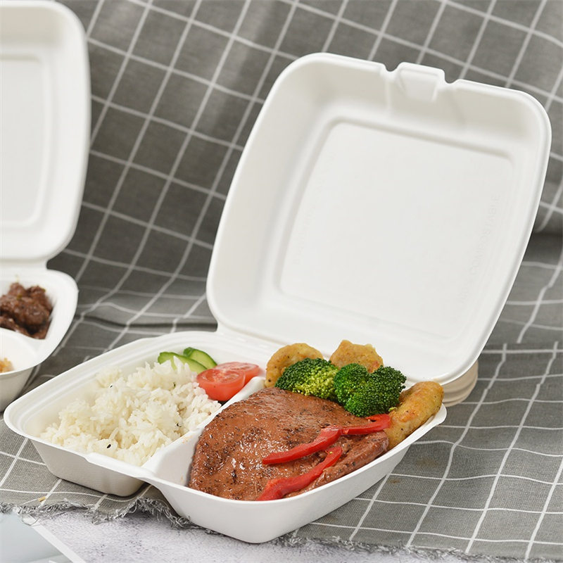 Bagasse 9 அங்குல 2 பெட்டி எடுத்துச்செல்லும் பெட்டி